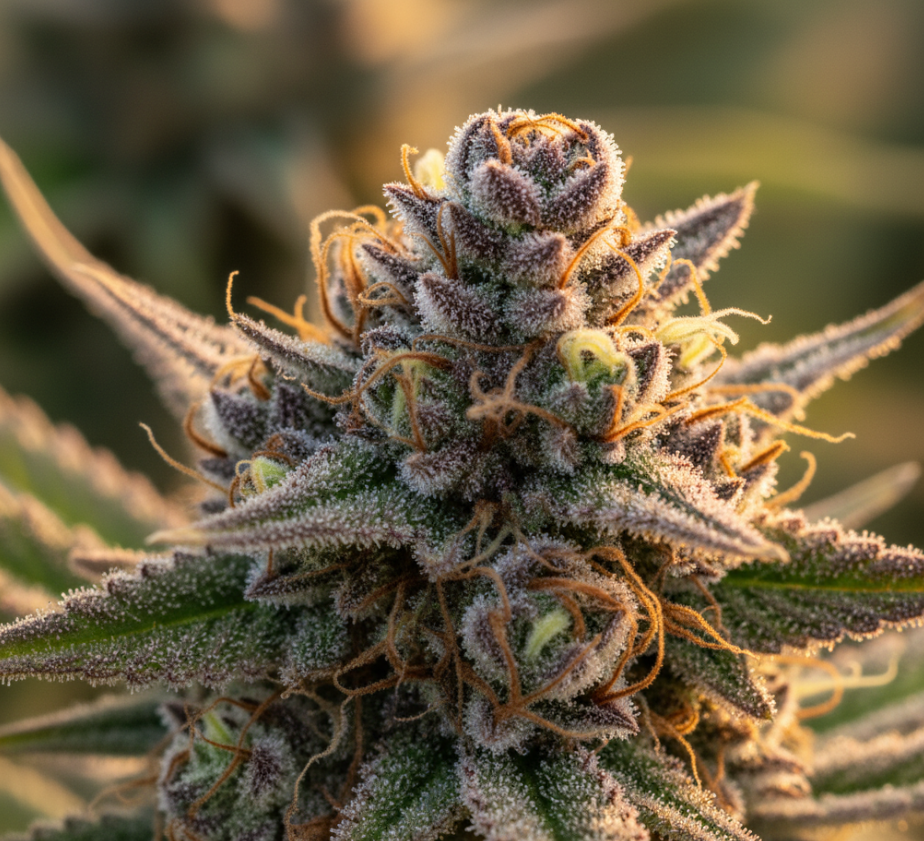 Silhouette of a flowering cannabis plant against a dark background